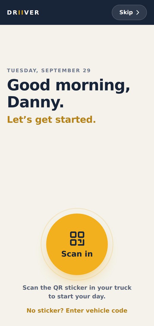 Start screen: good morning and one big Scan in button